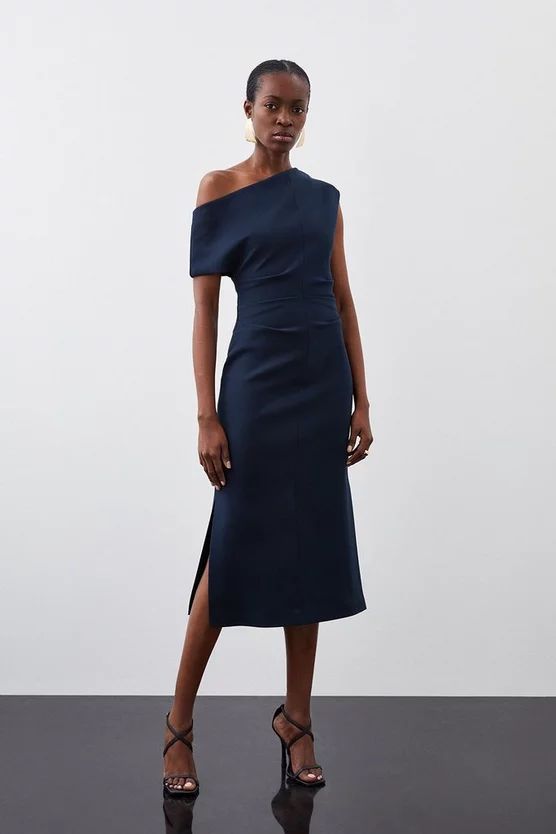 Compact Stretch Drop Shoulder Tailored Midi Dress | Karen Millen US