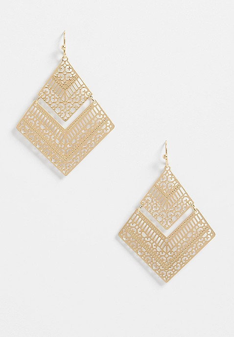 Gold Diamond Shape Laser Cut Drop Earrings | Maurices