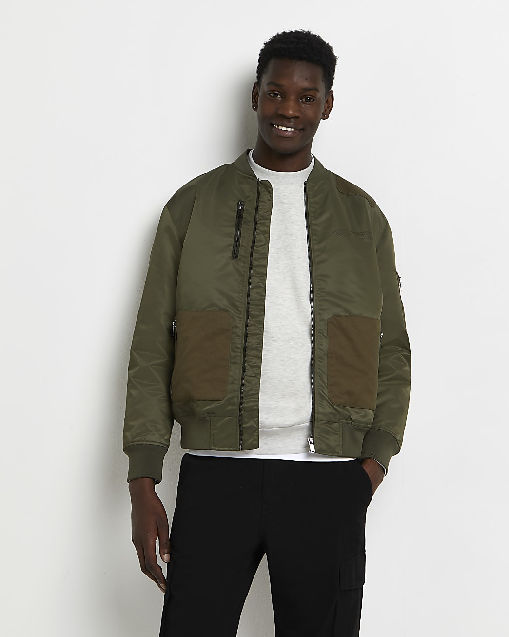 Green regular fit Nylon bomber jacket | River Island (UK & IE)