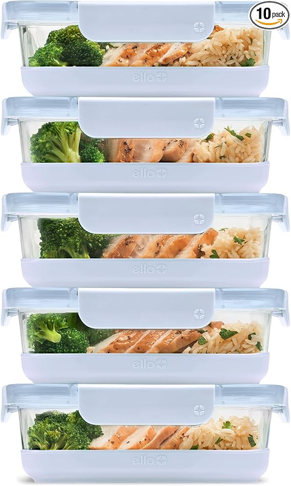 Ello Duraglass 3.4 Cup Meal Prep Sets 10Pc, 5 Pack Set- Glass Food Storage Container with Silicon... | Amazon (US)