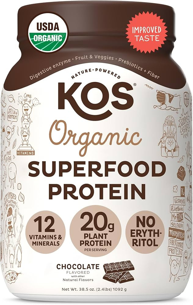 KOS Vegan Protein Powder Erythritol Free, Chocolate - Organic Pea Protein Blend, Plant Based Supe... | Amazon (US)