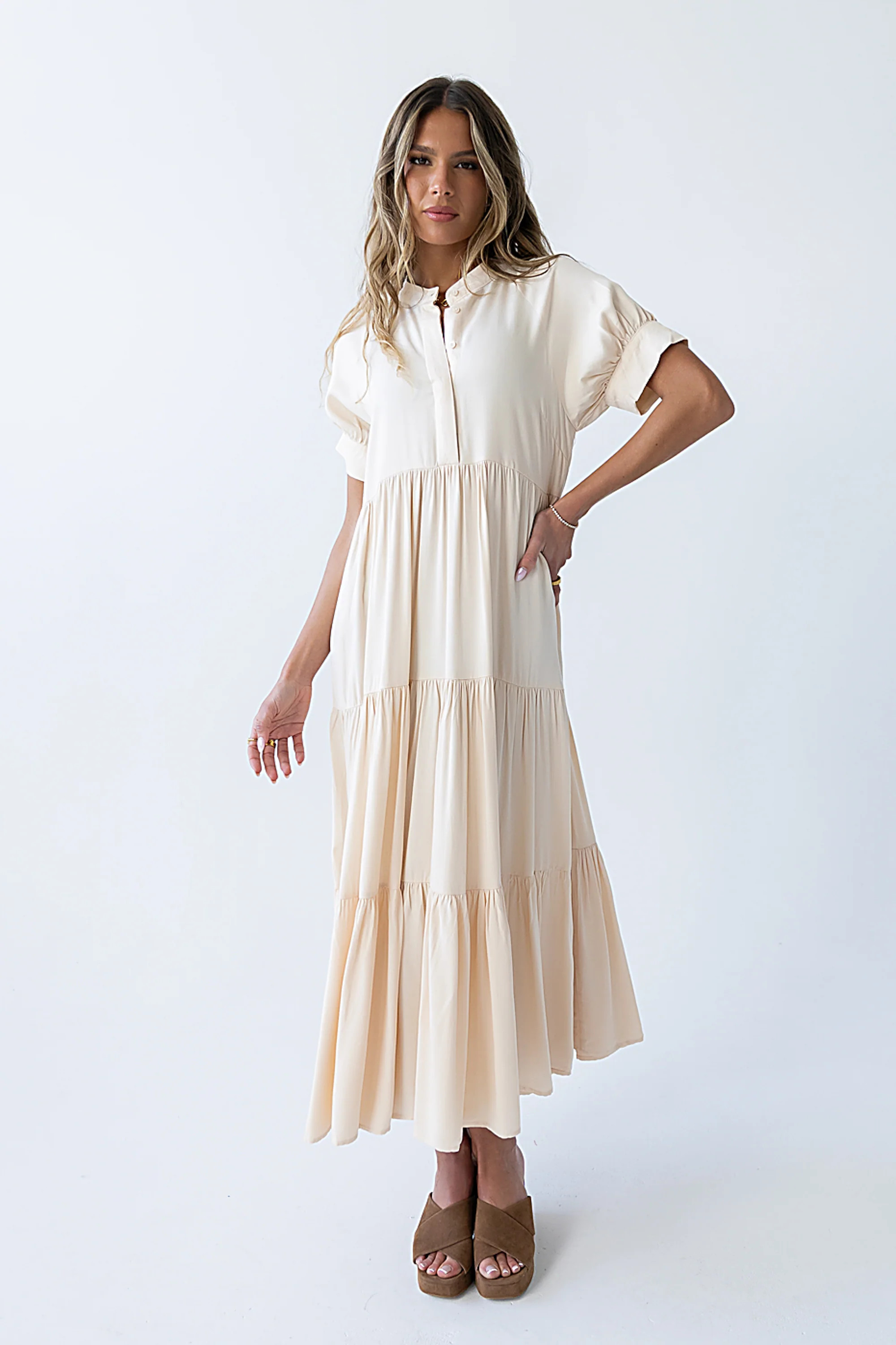 Amanda Tiered Dress in Cream | Böhme US