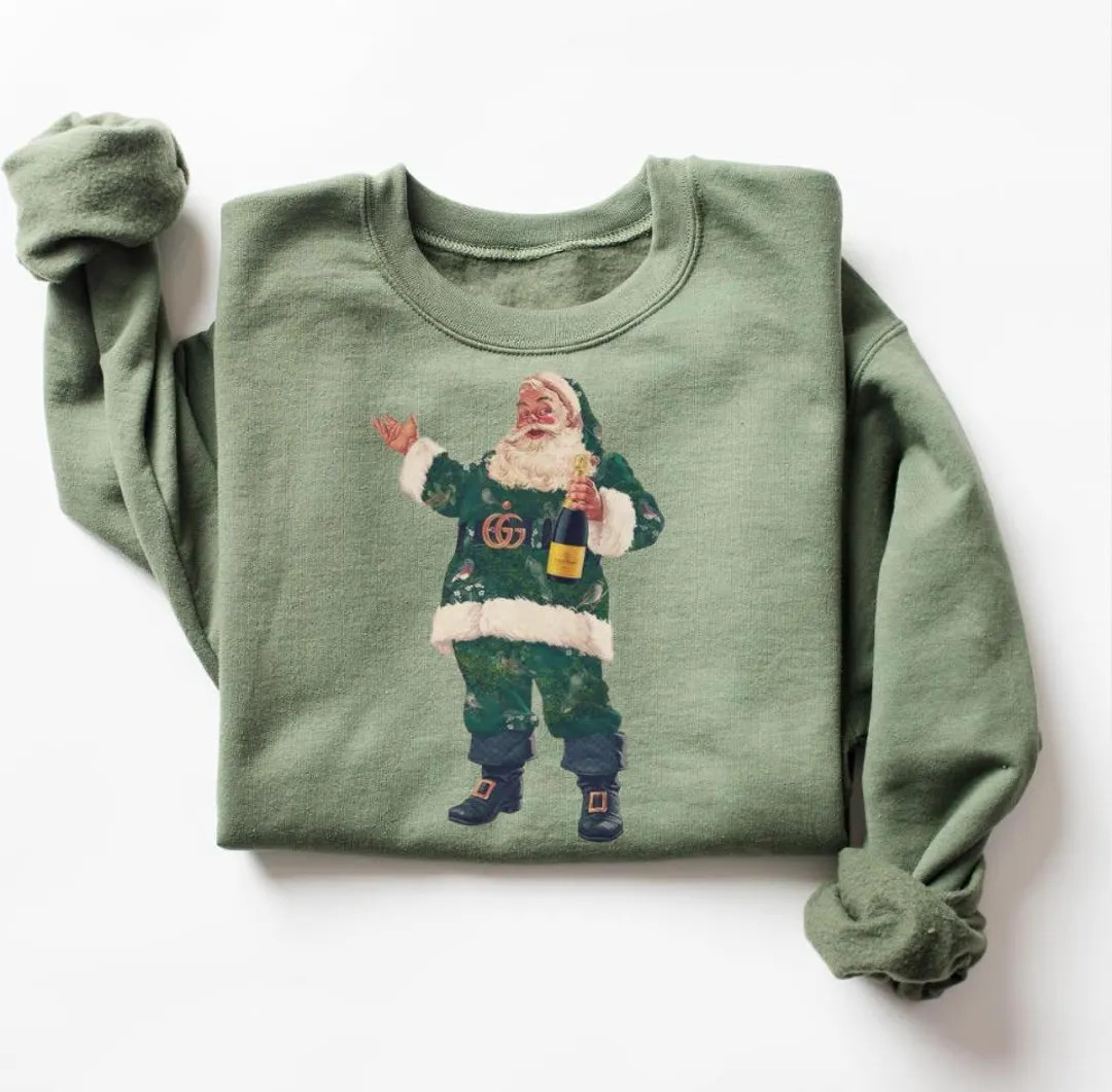 Funny Santa Champagne Sweatshirt, Luxe Christmas Crewneck - Etsy | Etsy (US)