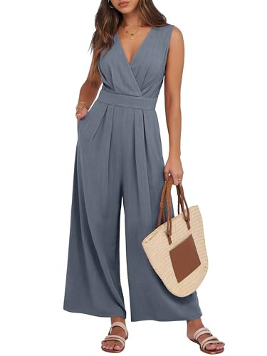 ANRABESS Women Jumpsuits Sleeveless V Neck Elegant Dressy Casual Backless One Piece Pants Romper ... | Amazon (US)