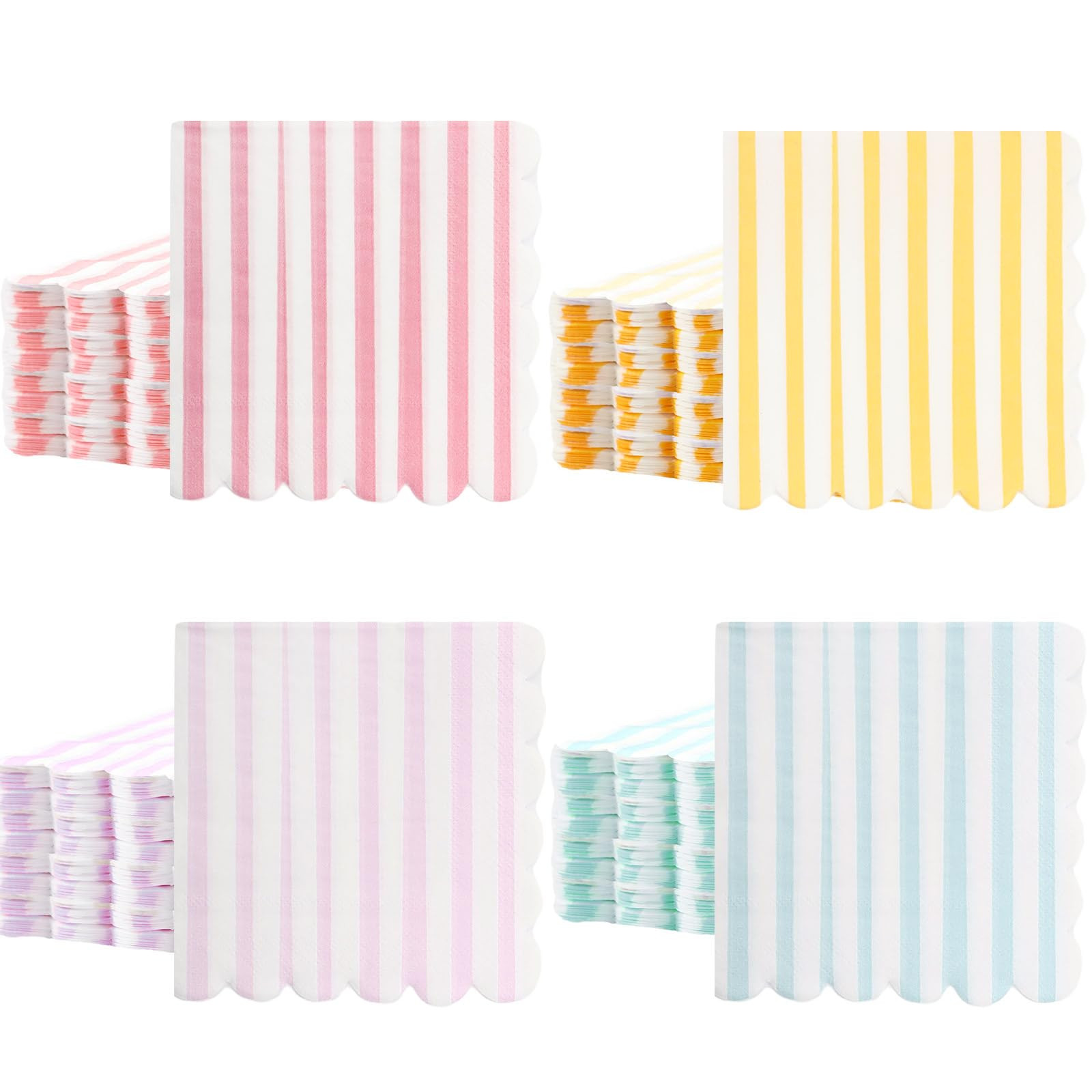 Tenceur 100 Pack Scalloped Pastel Napkins Mixed Stripe Ice Cream 5 x 5 Inch Disposable Paper Cock... | Amazon (US)