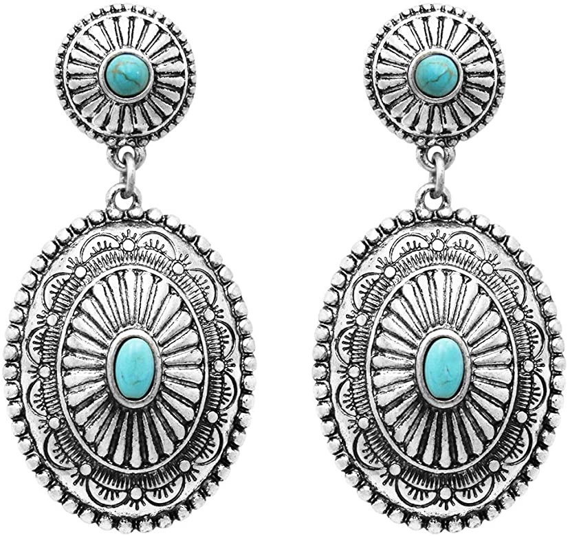 Rosemarie Collections Women's Western Concho Style Turquoise Drop Statement Post Earrings, 2" | Amazon (US)