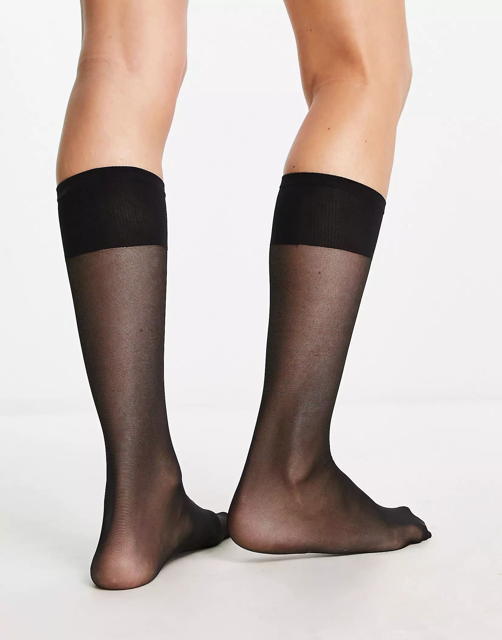 ASOS DESIGN sheer knee high socks in black | ASOS (Global)