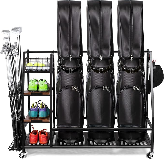 Sttoraboks Golf Bags Storage Garage Organizer, Golf Bag Rack Fits 2/3 Golf Bags and Golf Equipmen... | Amazon (US)
