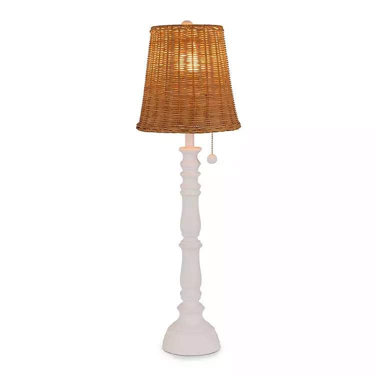 White Spindle Buffet Lamp with Rattan Shade | Kirklands