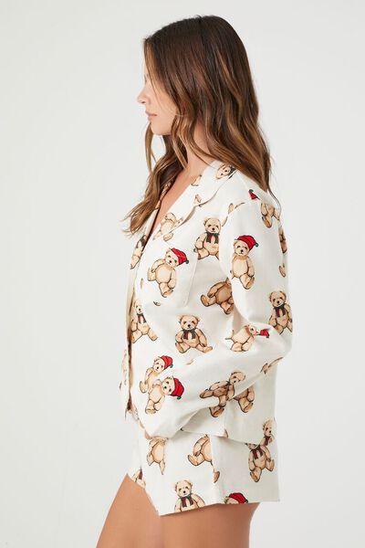 Christmas Teddy Bear Print Shirt & Shorts Pajama Set | Forever 21 | Forever 21 (US)