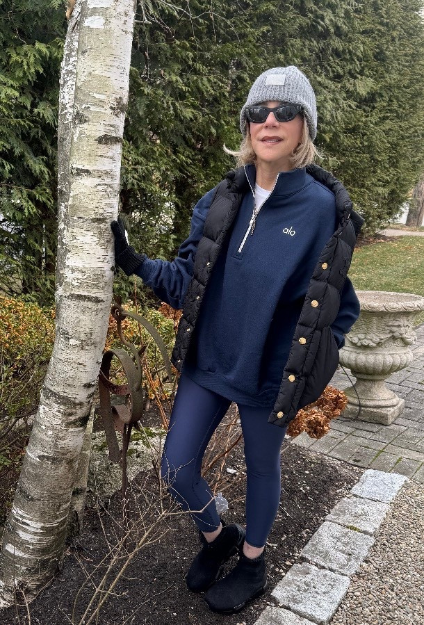 If you follow my look, you'll see that I'm all about a comfortable life, which includes leggings, a sweatshirt, a beanie, a down vest and sunglasses. My sweats are always coordinated to keep the style fresh-looking. So easy to wear and stylish! My sweats are always color-coordinated because, why not, it keeps things fresh. Super easy to rock and style. 

#LTKootd #LTKSeasonal #LTKOver40