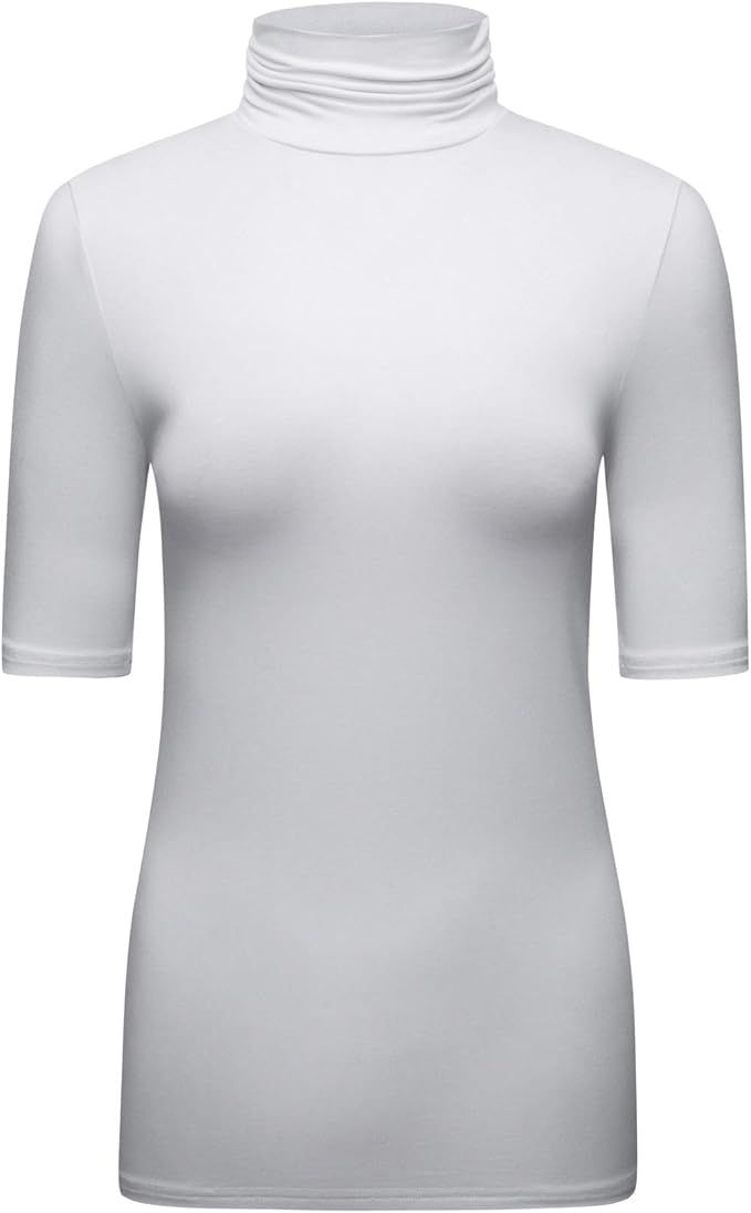 OThread & Co. Women's Half Sleeve Turtleneck T-Shirt Basic Stretch Layer Comfy High Neck Top | Amazon (US)