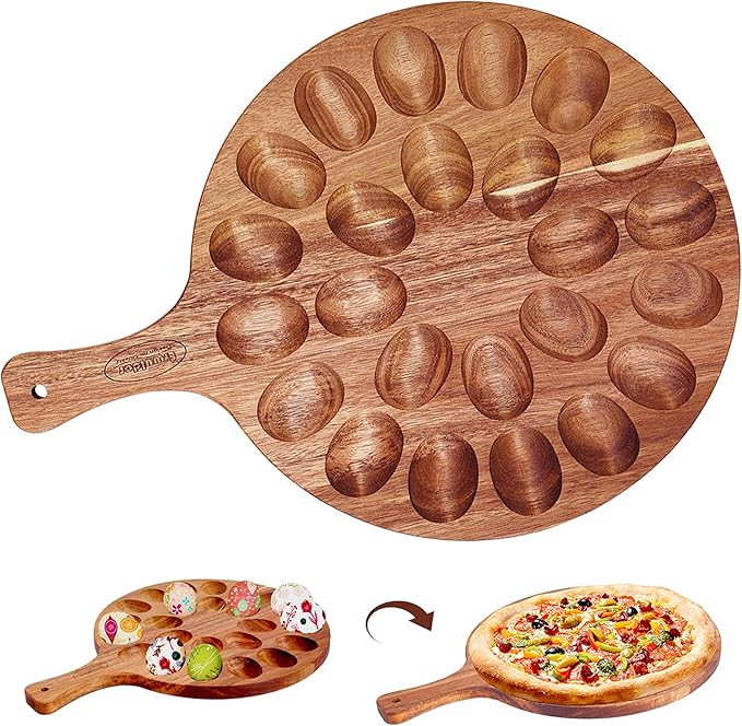 Acacia Wood Deviled Egg Platter,24 Holes Deviled Egg Tray.Round Deviled Egg Holder for Deviled Eg... | Amazon (US)
