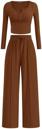 PRETTYGARDEN Women's 2026 Fall Trendy 2 Piece Outfits Lounge Sets Long Sleeve Top Henley Shirts W... | Amazon (US)