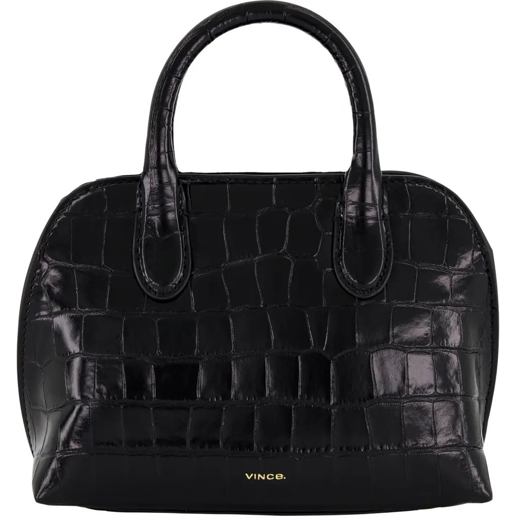 Vince Mini Delphine Croc Embossed Leather Top Handle Bag in Black at Nordstrom | Nordstrom
