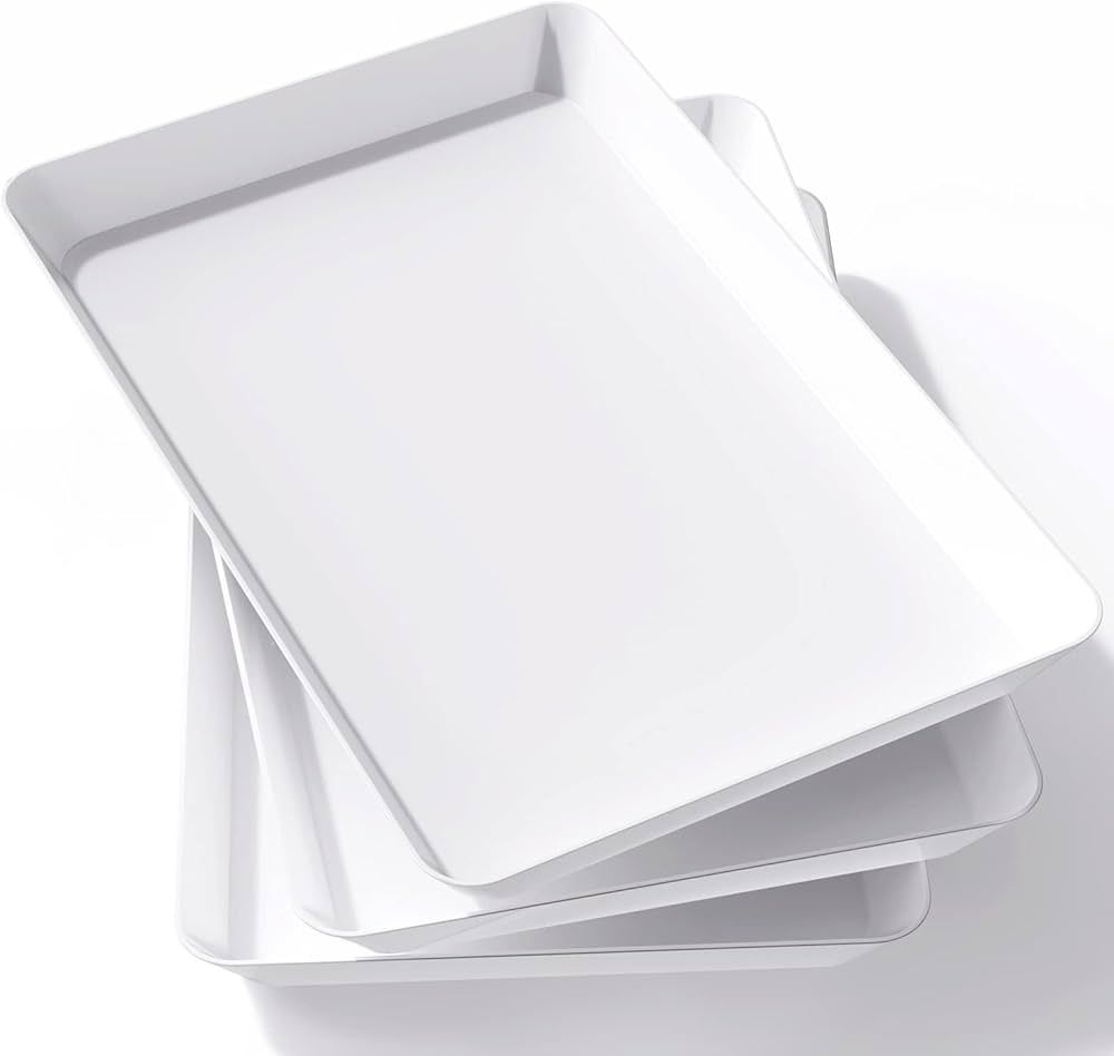 Lifewit Serving Tray Plastic for Party Supplies, 15" x 10" Platters for Serving Food, 3 pcs White... | Amazon (US)