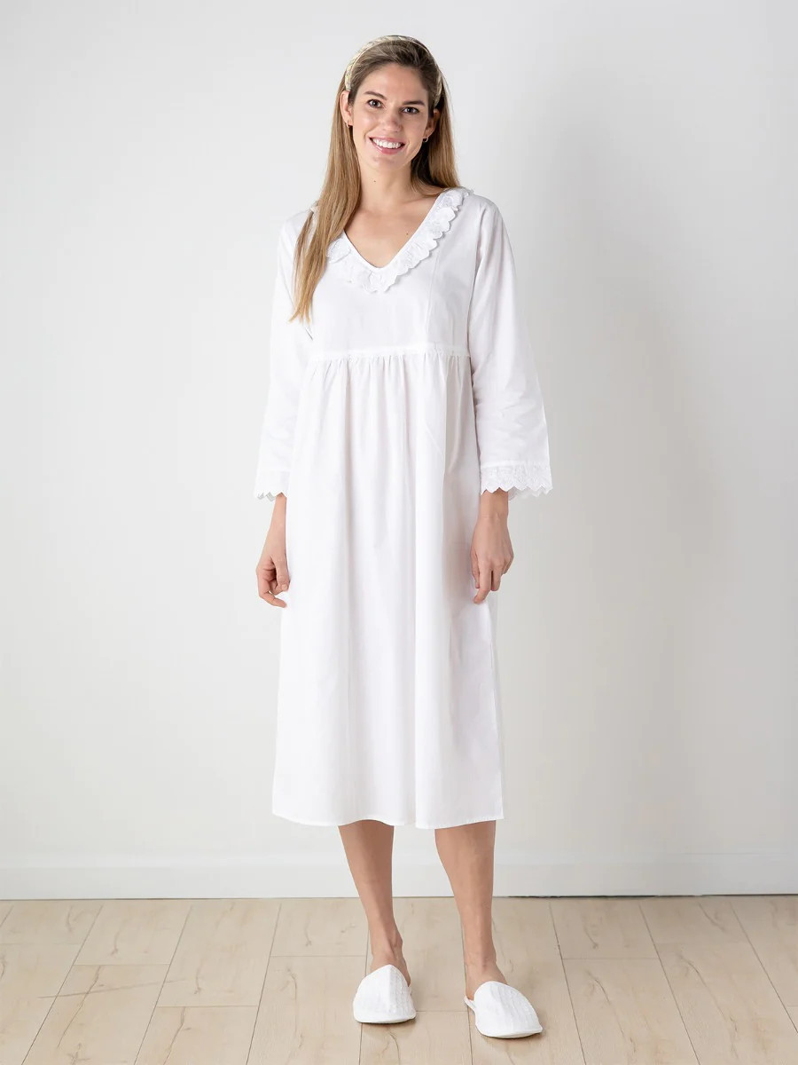 Stella White Cotton Nightgown - EL345 | Jacaranda Living