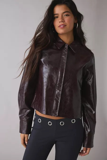 UO Roxy Zip-Up Faux Leather Moto Jacket | Urban Outfitters (US and RoW)