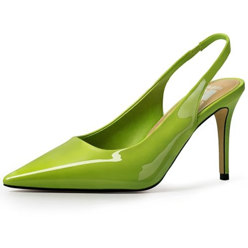 Green Slingback Heels for Women Pointed Toe Stiletto Heel Closed Toe Pumps Slip on High Heels 2.95 inch Dress Pumps 11 | Amazon (US)