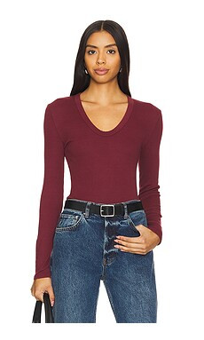 perfectwhitetee Luxe Rib Long Sleeve U Neck Top in Cranberry from Revolve.com | Revolve Clothing (Global)