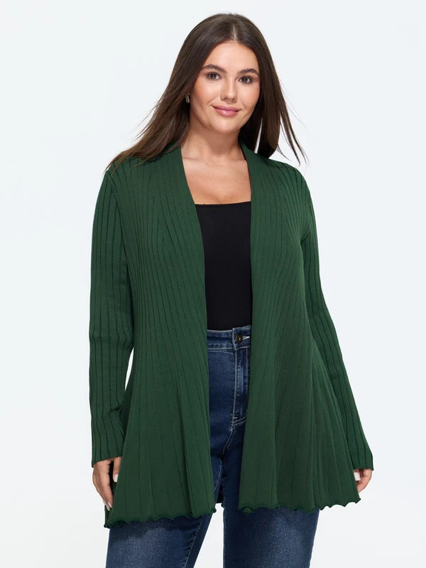 Flared Hem Ribbed Open Front Cardigan | Bloomchic