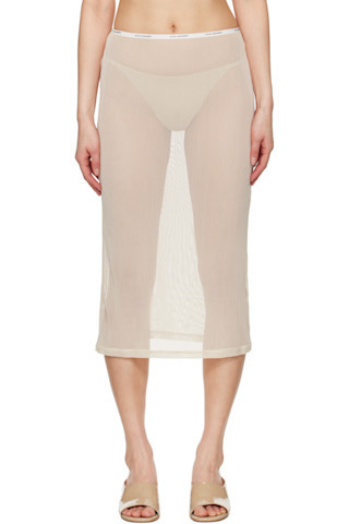 Silk Laundry - Beige Mesh Midi Skirt | SSENSE