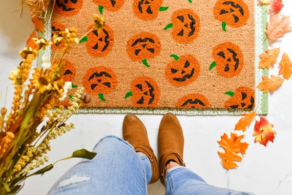 Jack-O-Lantern Doormat, Halloween Doormat, Welcome Mat, Halloween Decor, Outdoor Rug, Cute Doorma... | Etsy (US)