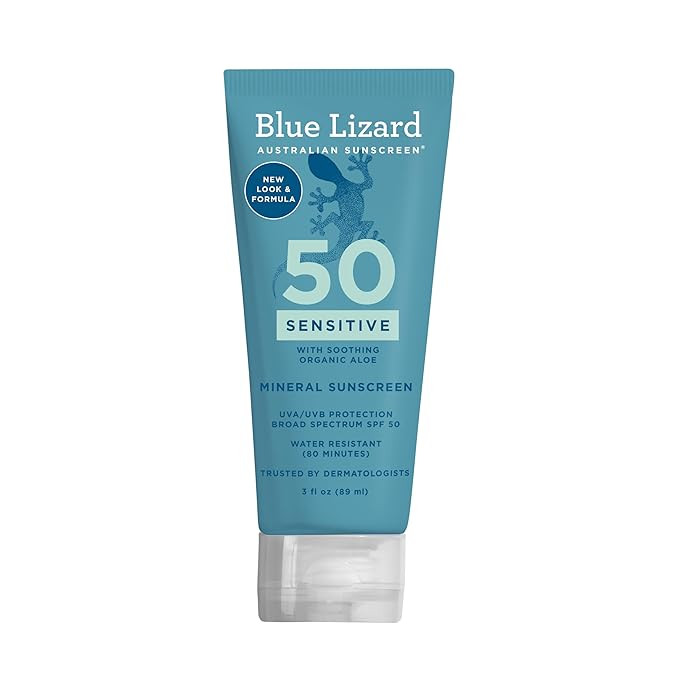 Blue Lizard SENSITIVE Mineral Sunscreen with Zinc Oxide, SPF 50+, Water Resistant, UVA/UVB Protec... | Amazon (US)