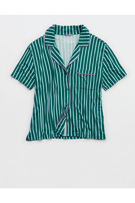 Aerie Real Soft Short Sleeve Pajama Shirt Women's Deep Forest Green XXS | Aerie