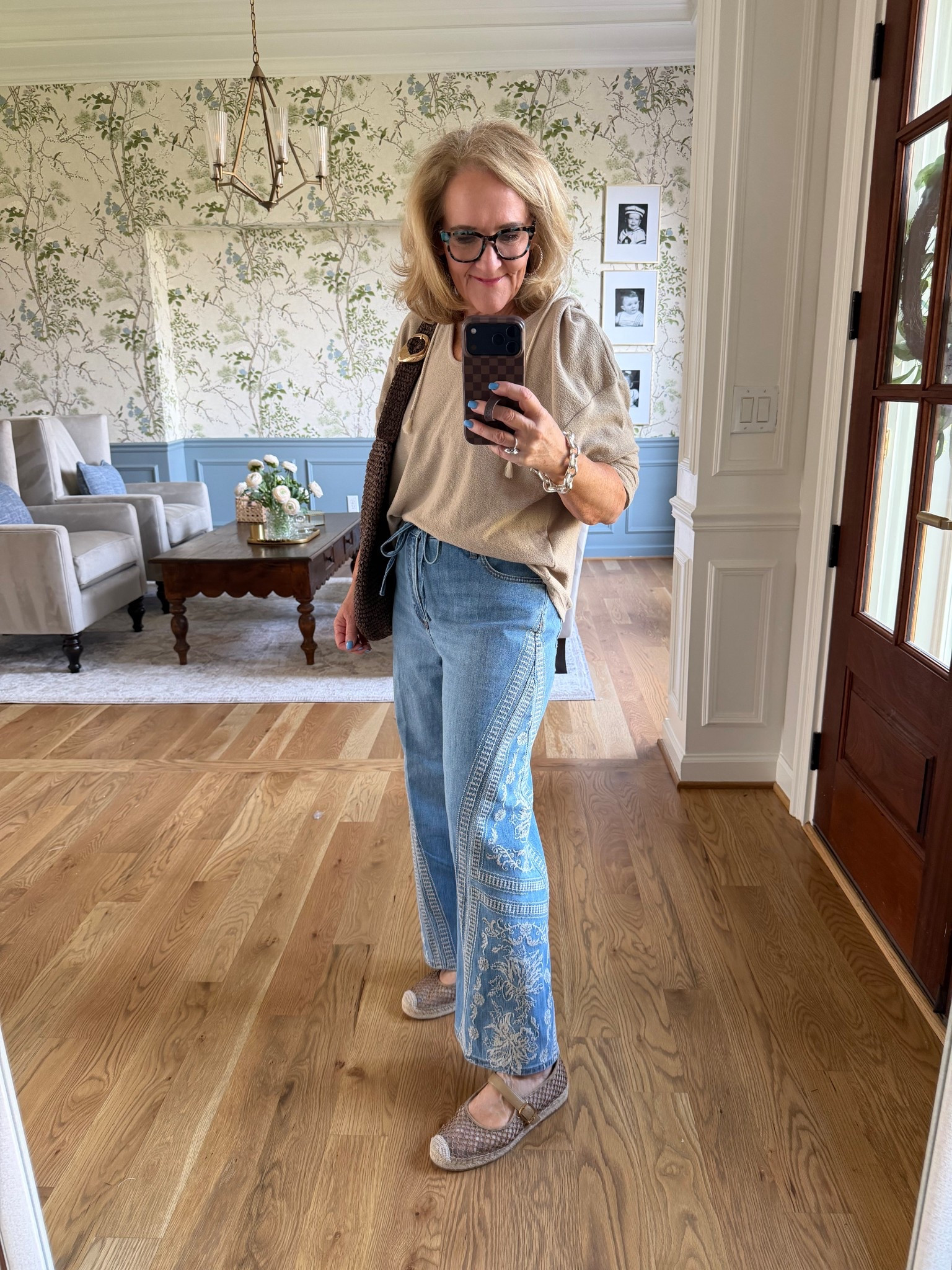 New embroidered jeans by Chicos wearing size 1.0 They’re an ankle length 
Hoodie is lightweight wearing size medium 
Shoes are very comfortable 

 #LTKootd #LTKOver40 

#LTKPetite