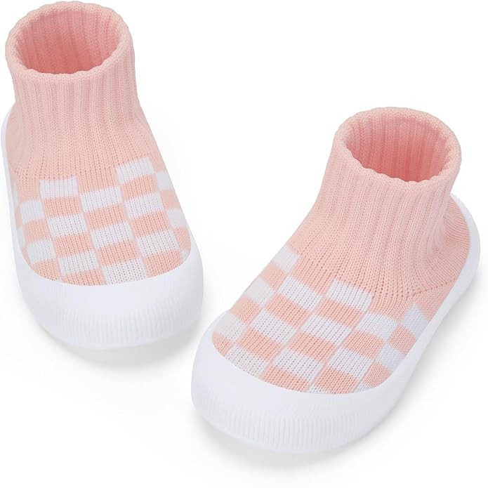 BACSAC Baby Boy Girl Sock Shoes Infant & Toddler Walking Shoes High Top with Knitted Checkered Up... | Amazon (US)