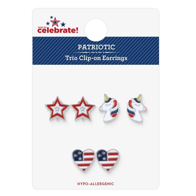 Way to Celebrate Americana Patriotic Clip-On Earring Set - Walmart.com | Walmart (US)