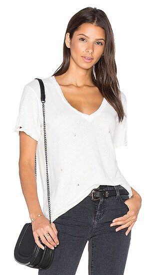 Current/Elliott The V Neck Distressed Tee in Dirty White All Torn Up | Revolve Clothing