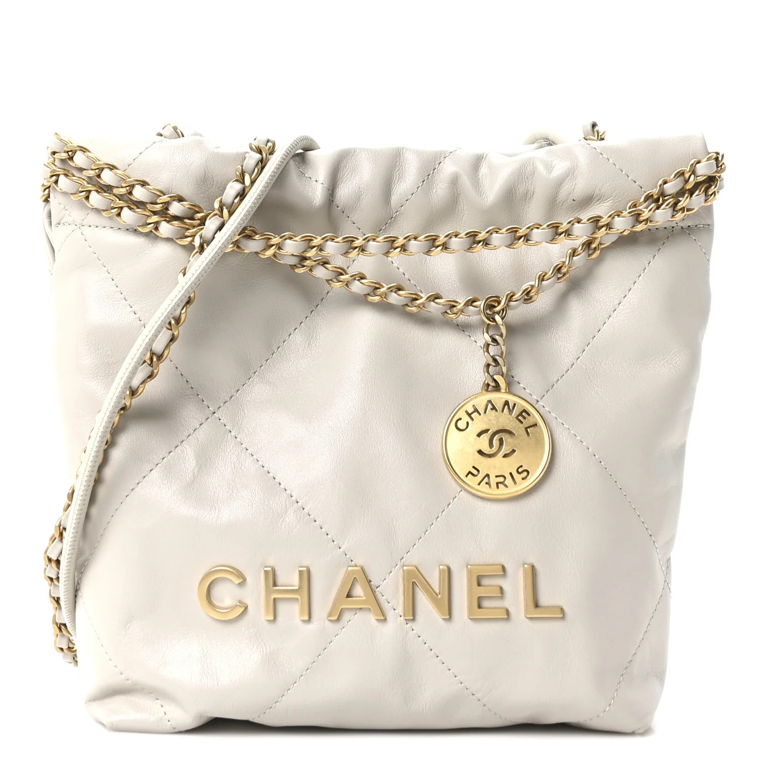 Shiny Calfskin Quilted Mini Chanel 22 Light Grey | FASHIONPHILE (US)