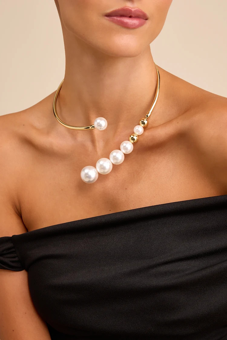 Minas Gold Pearl Beaded Collar Necklace | Lulus