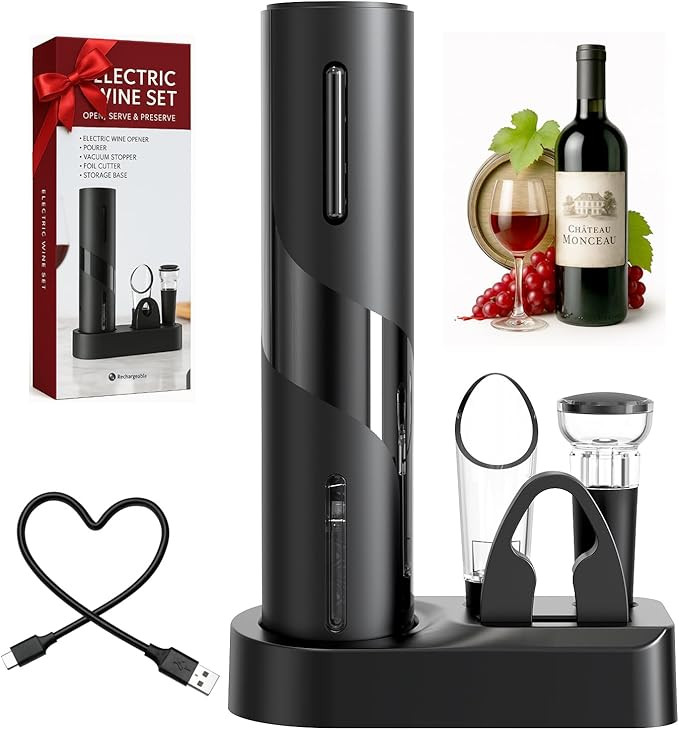 Rechargeable Electric Wine Bottle Opener, 5-in-1 Automatic Wine Opener Set, Electric Wine Opener ... | Amazon (US)