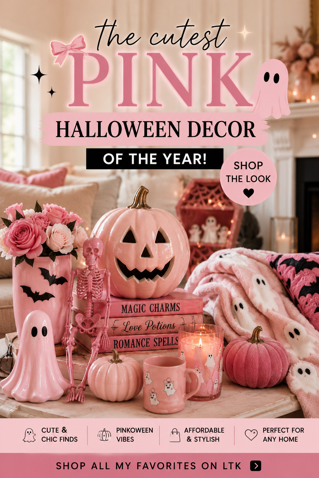 🎀 If pink Halloween is your aesthetic, you're going to love these finds. From cozy ghost blankets and blush pumpkins to chic pink skeletons and the cutest spooky home decor, I rounded up my favorite Pinkoween pieces all in one place. 👻🩷 

 #LTKSeasonal #LTKHome