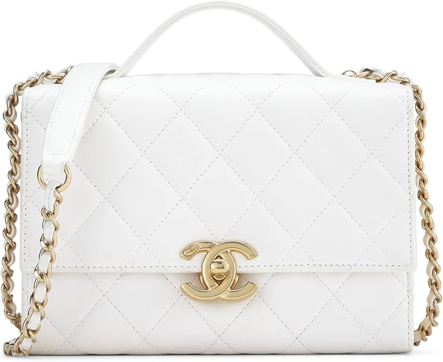 Amazon.com: Chanel, Pre-Loved White Calfskin Top Handle Flap Bag, White : Luxury Stores | Amazon (US)