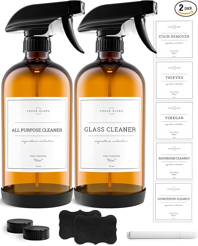 Vine Creations Amber Glass Spray Bottles, 2 Pack Glass Refillable Bottles for Cleaning solutions,... | Amazon (US)
