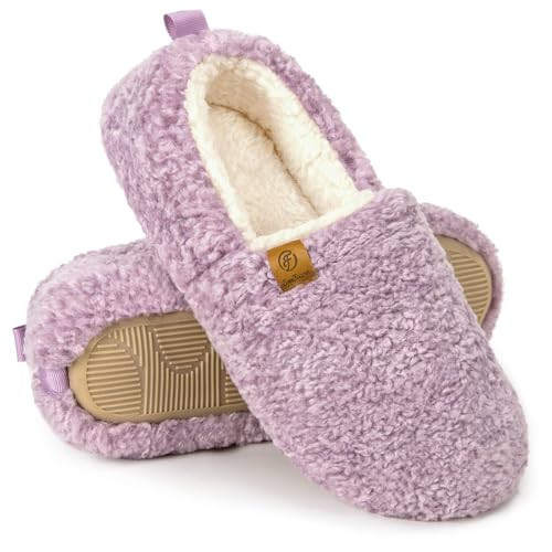 EverFoams Women’s Soft Curly Full Slippers Memory Foam Lightweight House Shoes Cozy Loafer with Polar Fleece Lining Purple,8.5 US | Amazon (US)