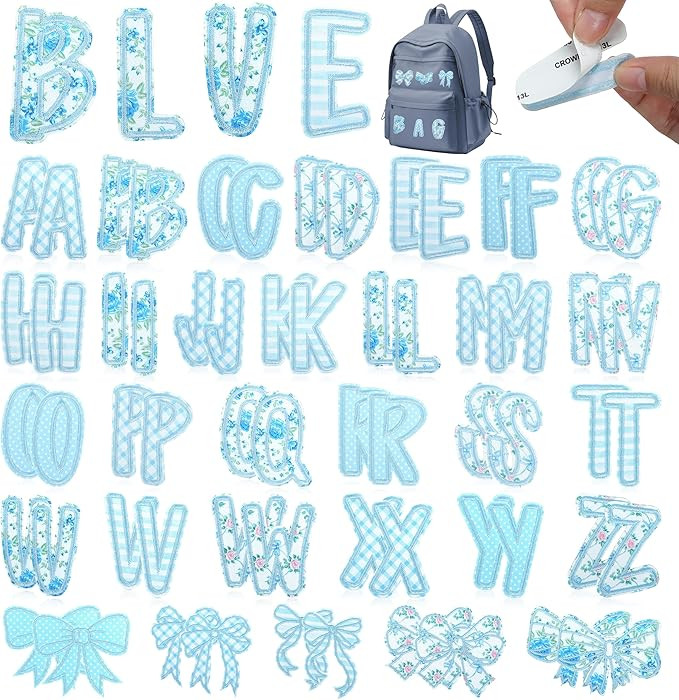 NICEVINYL Self-Adhesive Letter Patches for Backpacks: 62Pcs Blue Letters Fabric Stickers Patches ... | Amazon (US)