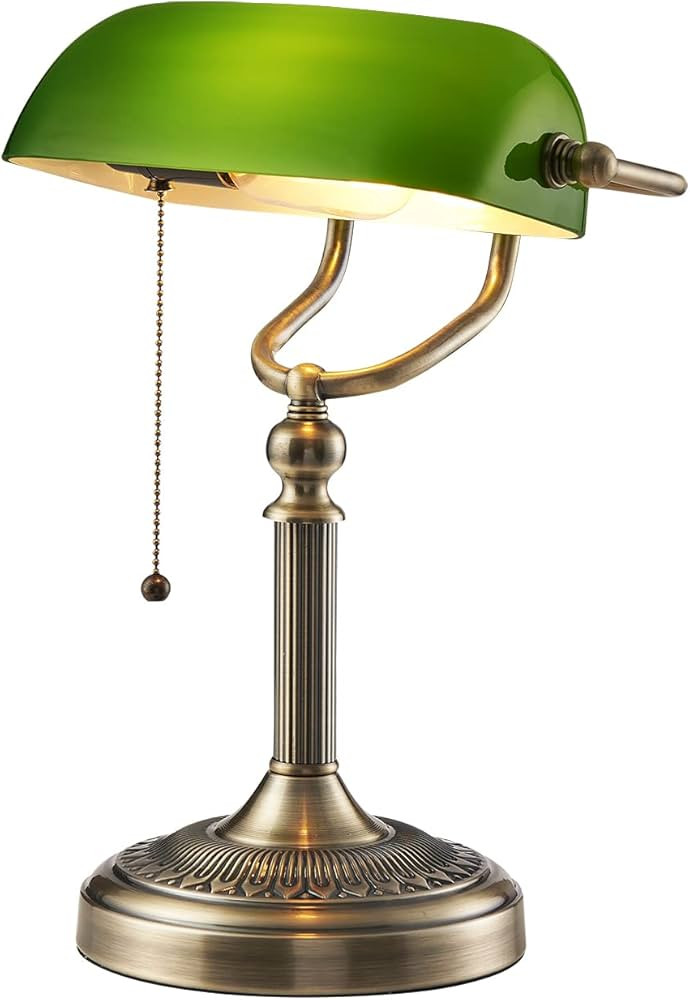 Newrays Green Glass Bankers Desk Lamp with Pull Chain Switch Plug in Fixture | Amazon (US)