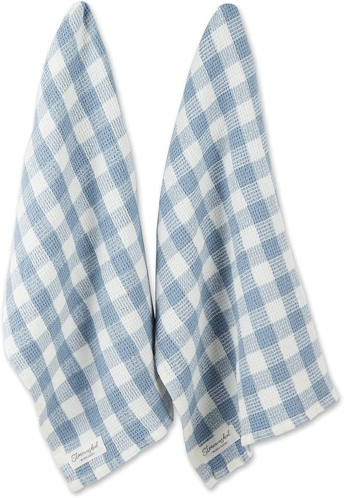 DII Washed Waffle Weave Collection, Dishtowel Set, 18x28, Dusty Blue Check, 2 Piece | Amazon (US)
