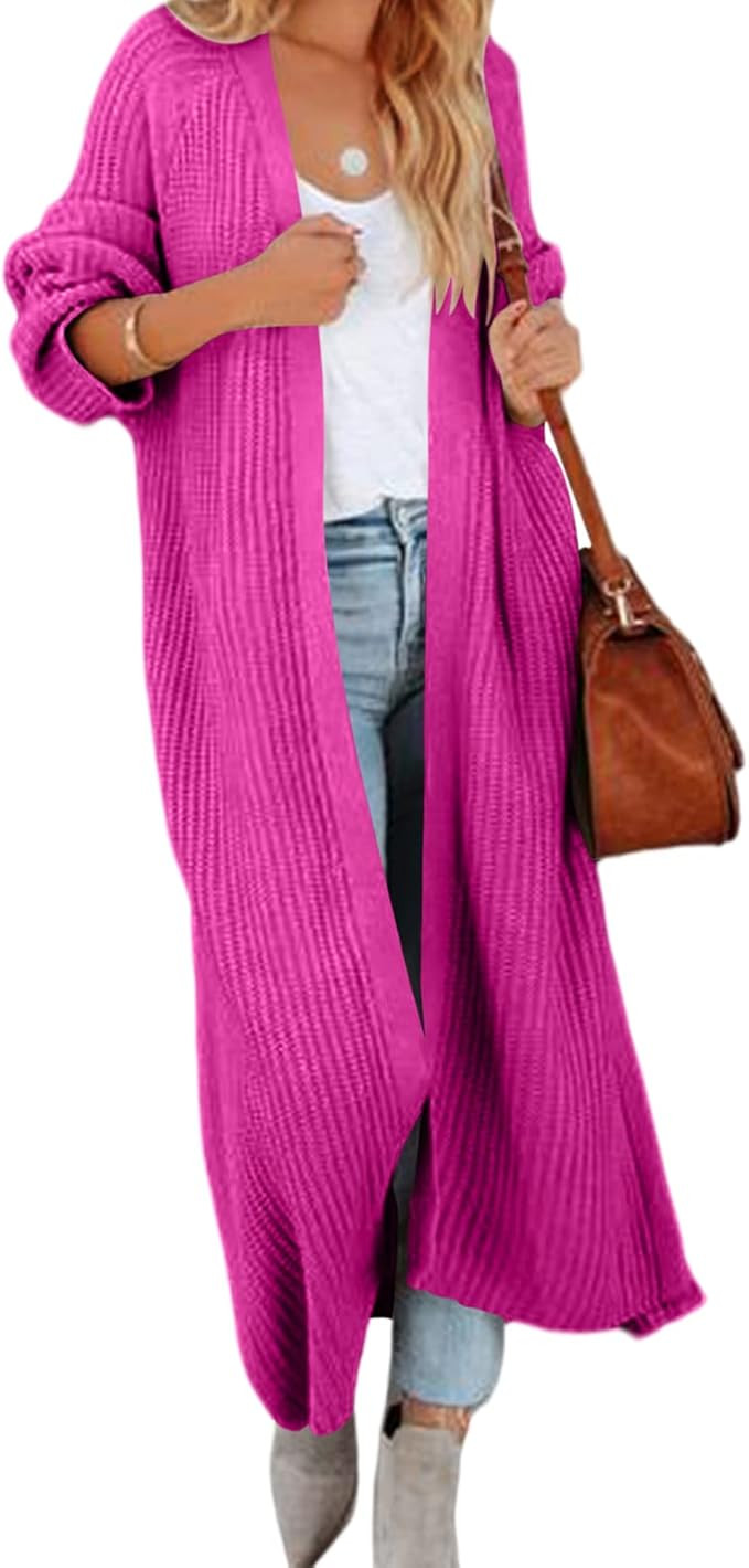 Newffr Women's Open Front Maxi Long Knitted Cardigan Solid Casual Loose Cable Sweater Coat Outwea... | Amazon (US)