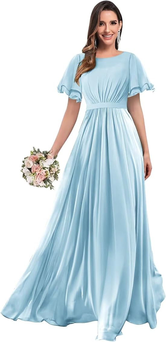 Modest Chiffon Bridesmaid Dresses for Women with Sleeves Long Formal Evening Gowns | Amazon (US)