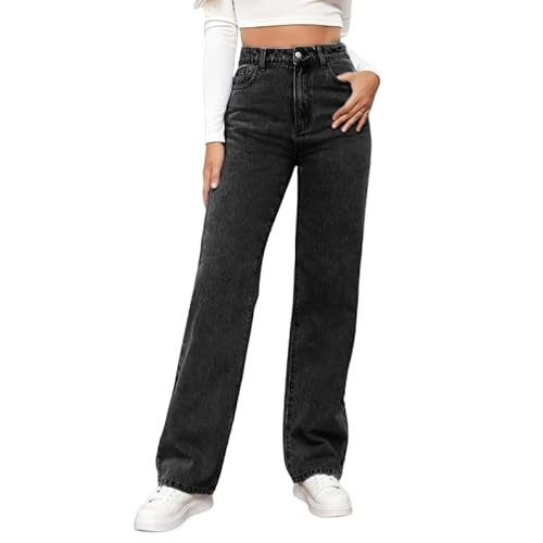 Womens Jeans High Waisted Straight Leg Loose Stretchy Lightweight Tummy Control Trendy Jeans for Women with Pockets Black | Amazon (US)