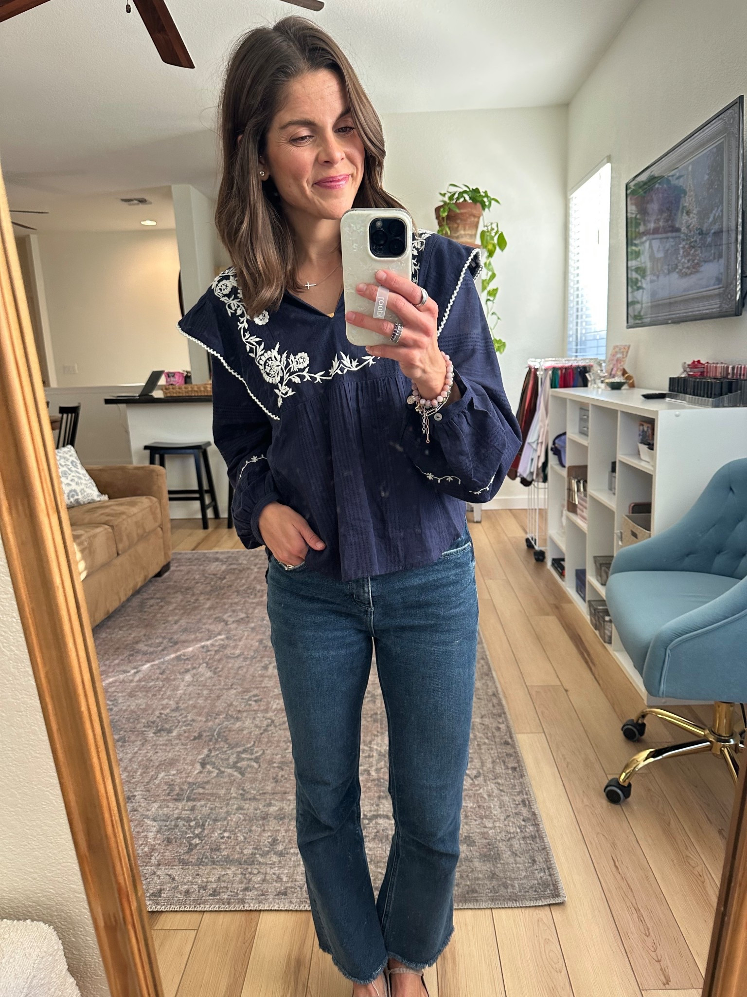 100% cotton blouse on sale. Especially good for my cool seasons  