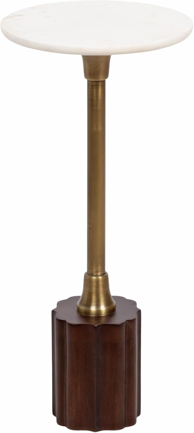 Kate and Laurel Nisha Traditional Marble Round Drink Table, 10 x 10 x 22, White Marble, Antique B... | Amazon (US)