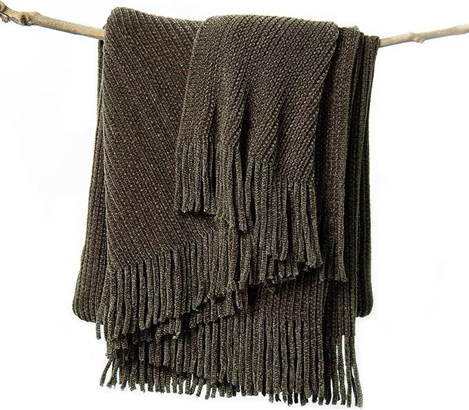 lifein Fall Throw Blanket for Couch-Soft Boho Bed Throw Blankets,Cozy Brown Knitted Chenille Thro... | Amazon (US)