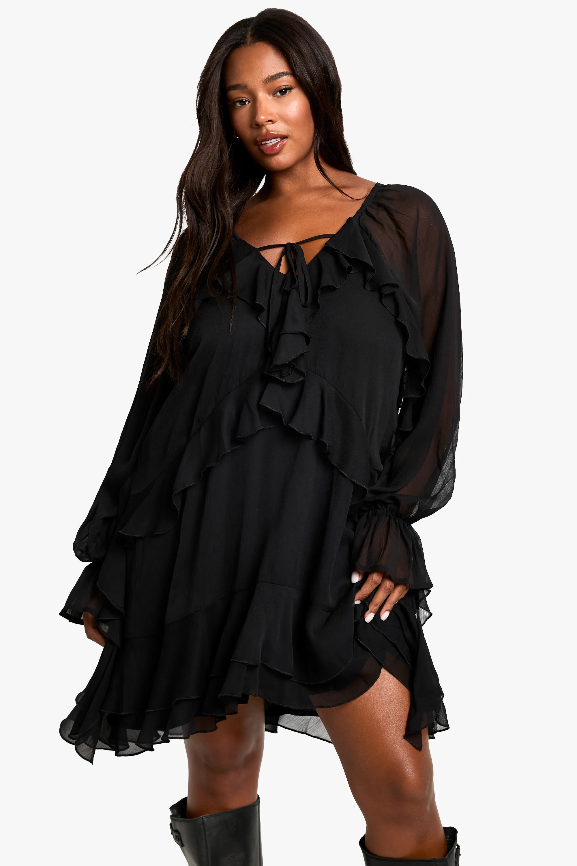 Plus Chiffon Ruffle Smock Dress | boohoo (US & Canada)
